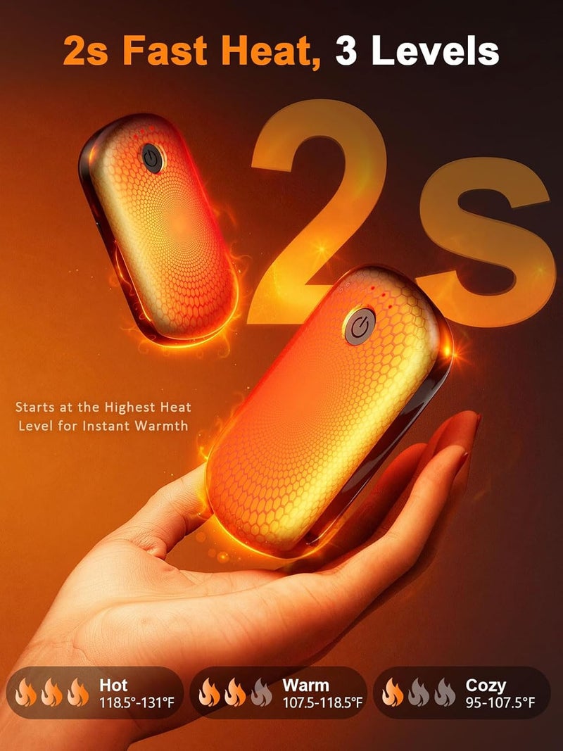 Fovendi Pocket Size Hand Warmers Rechargeable 2 Pack, 6000mAh Electric Hand Warmers for 24H Safe Heat, 3 Settings Fast Heating Handwarmers Up to 131℉ for Christmas, Outdoor, Golf, Hunting, Camping Accessories - Image 3